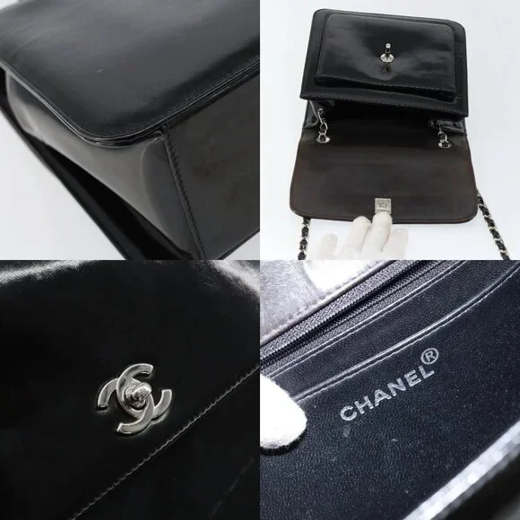 CHANEL Flap Chain Shoulder Bag Patent leather Black Silver CC Auth bs30494 - Picture 14 of 15